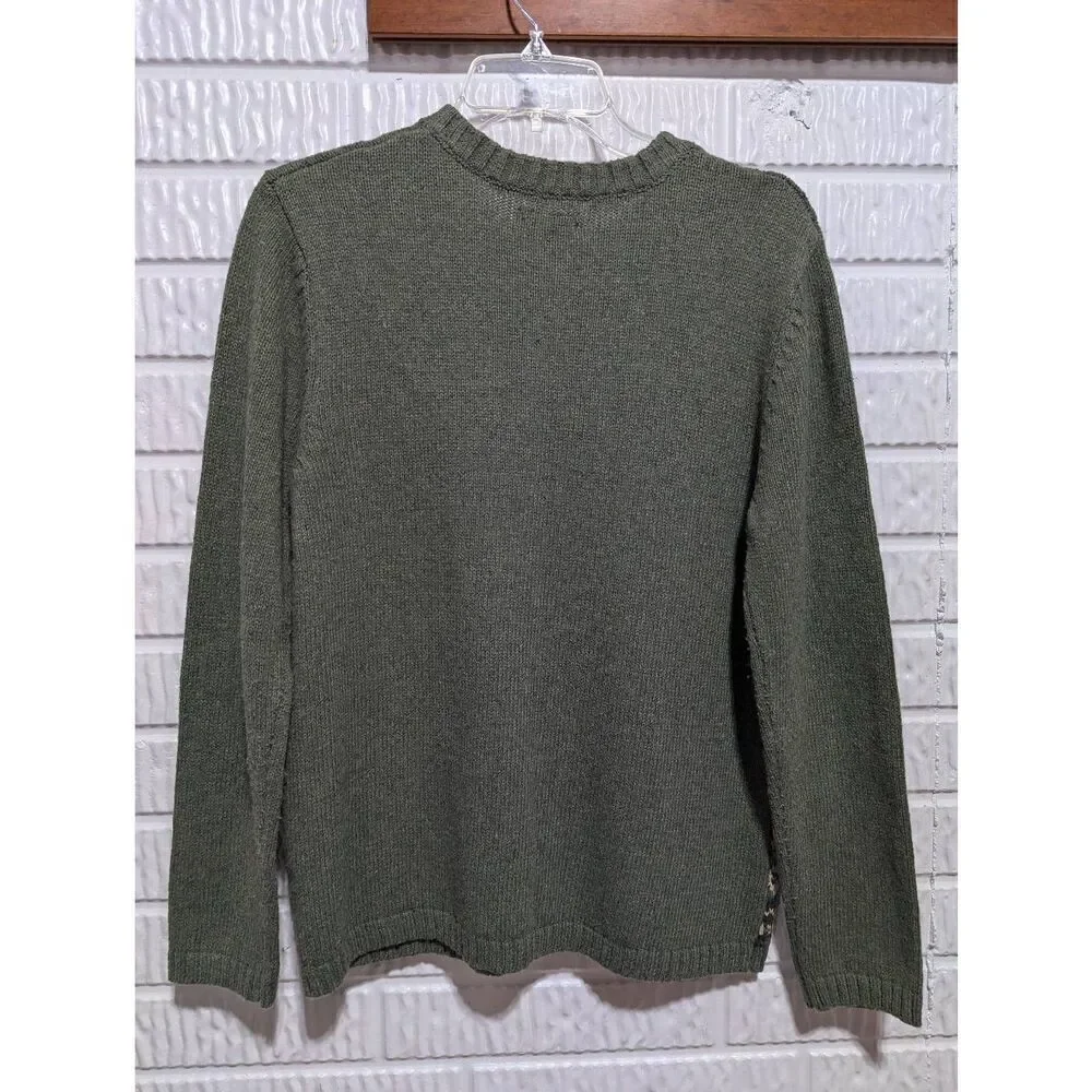 Croft & Barrow Women's Green Snowman Long-Sleeve Front-Zip Cardigan Sweater Size
